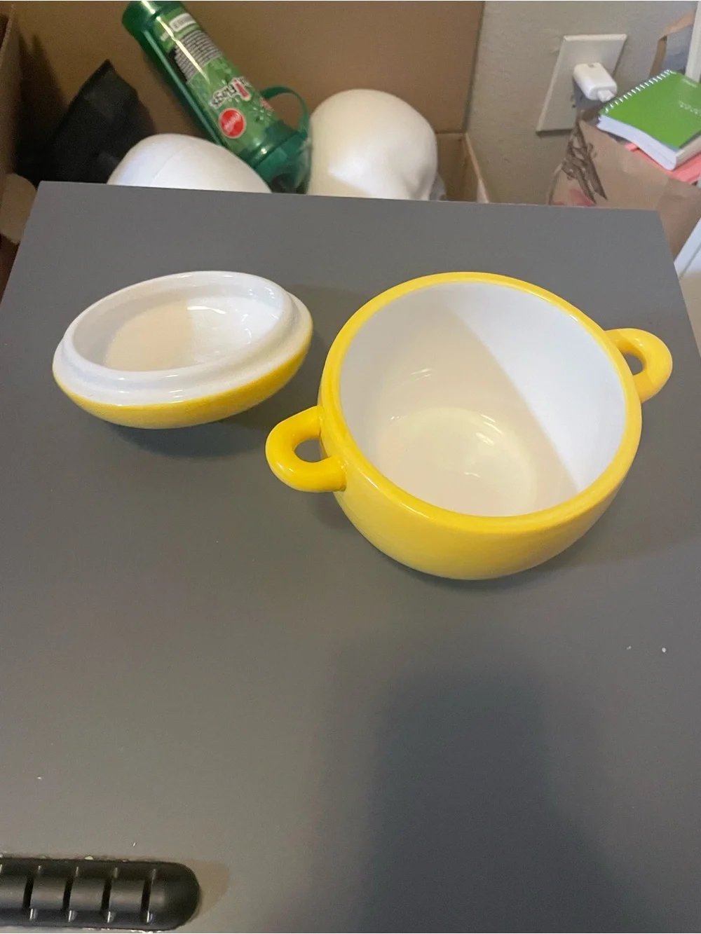 Apple ramekin; Yellow Ceramic Covered Dish with  Handle